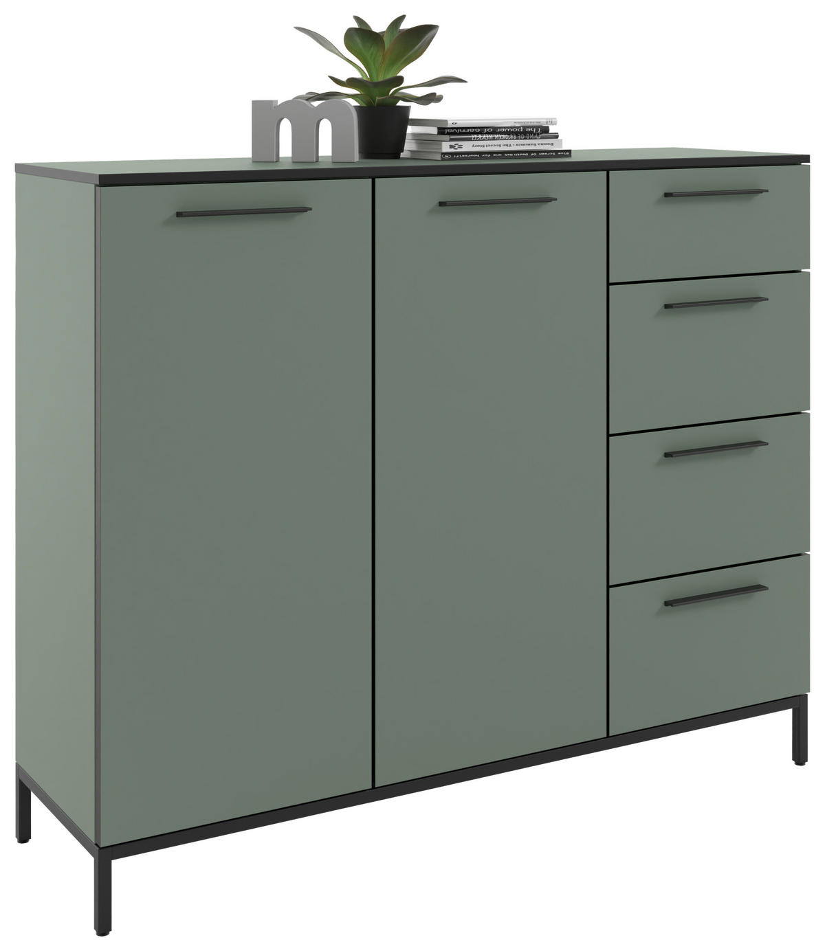 SIDEBOARD Soul  in 135/111/40 cm  - Schilfgrün/Schwarz, MODERN, Holzwerkstoff/Metall (135/111/40cm)