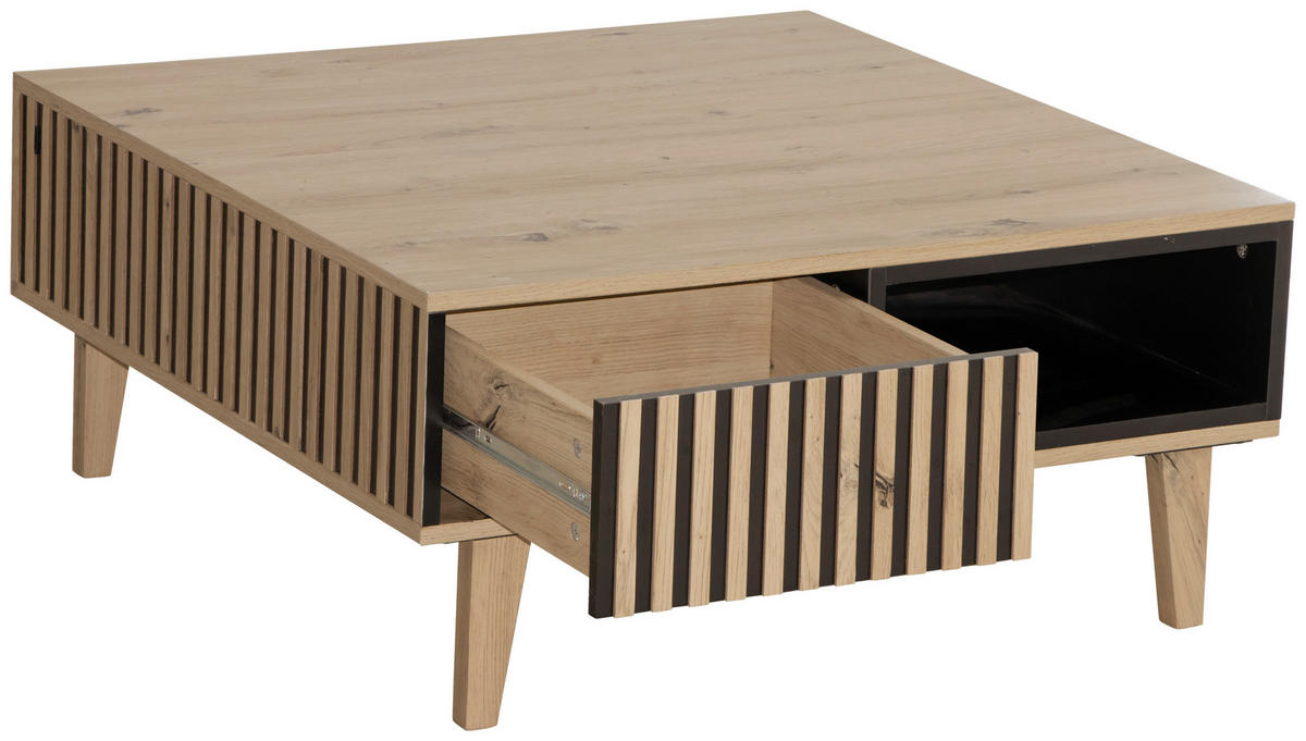 COUCHTISCH Kautschukholz massiv 80/80/36 cm quadratisch Schwarz, Eichefarben  - Eichefarben/Schwarz, Design, Holz/Holzwerkstoff (80/80/36cm) - Carryhome