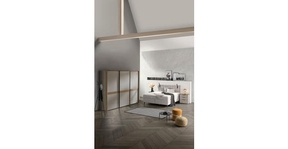 SCHWEBETÜRENSCHRANK in Sandfarben, Eiche Artisan - Sandfarben/Graphitfarben, Design, Glas/Holzwerkstoff (280/222/68cm) - Moderano