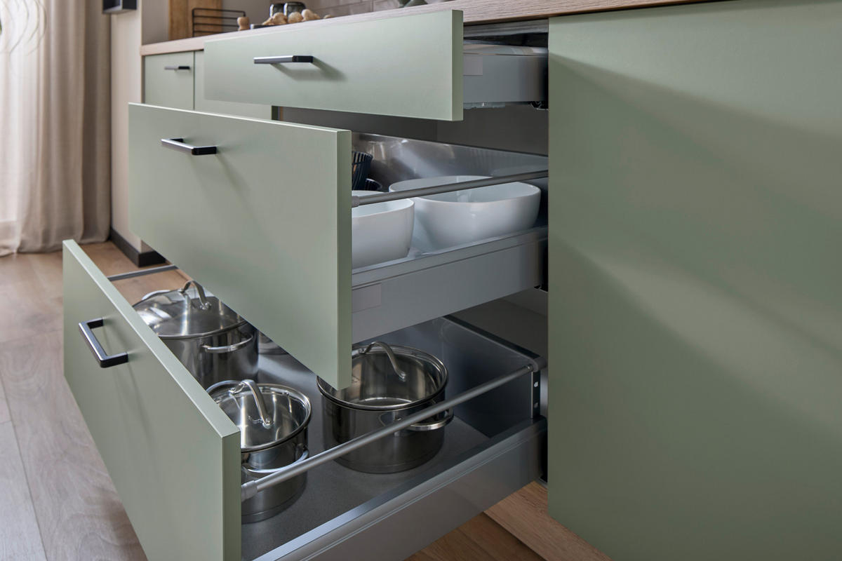 EINBAUKÜCHE 351  - Schilfgrün/Eichefarben, Design, Holzwerkstoff - Nobilia