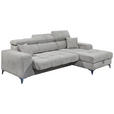 ECKSOFA Hellgrau Chenille  inkl. Zierkissen, Bettkasten, Rücken echt, Kopfteilverstellung, Sitztiefenverstellung  - Hellgrau/Schwarz, KONVENTIONELL, Kunststoff/Textil (268/172cm) - Carryhome