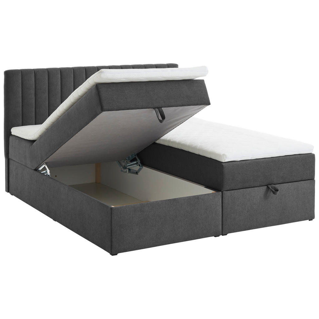 Thumbnail - Mid.you Boxbett, Grau, Textil, H2 + H3, Höhe ca. 20 cm, 180x200 cm, Bettkasten, gepolstertes Kopfteil, Topper geteilt, i...