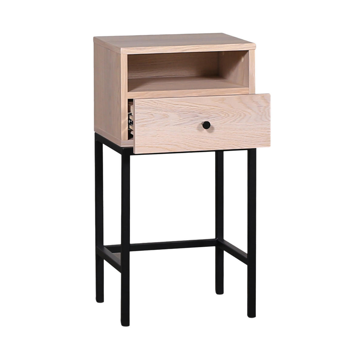 SÄNGBORD i faner ek ek Bianco  - ek Bianco/svart, Modern, metall/trä (28/70/35cm) - Niels Andersson