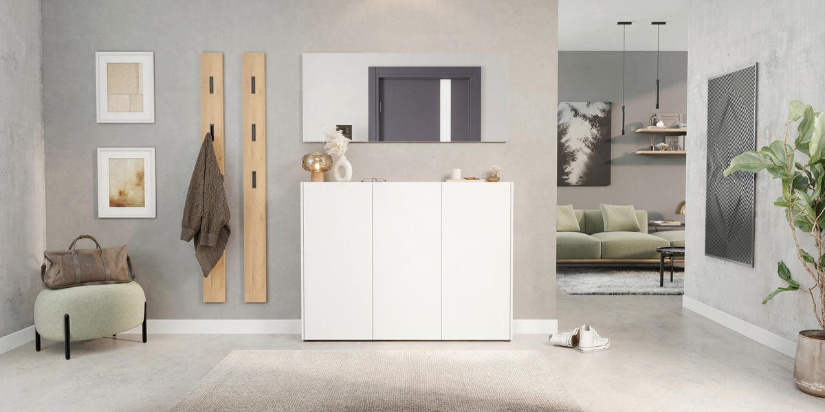 SCHUHSCHRANK Weiß, Eichefarben  - Eichefarben/Schwarz, Design, Holzwerkstoff/Kunststoff (138/105/25cm)