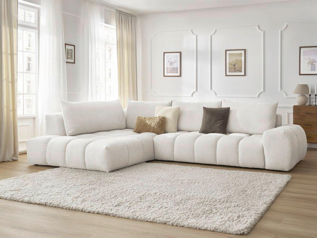 ECKSOFA Ottomane links  EVEREST Weiß Struktur  - Schwarz/Weiß, MODERN, Kunststoff/Textil (352/210cm)