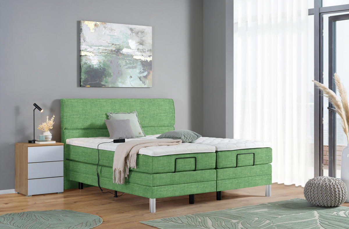 BOXSPRINGBETT 180/200 cm  in Grün  - Chromfarben/Grün, Konventionell, Kunststoff/Textil (180/200cm) - Voleo