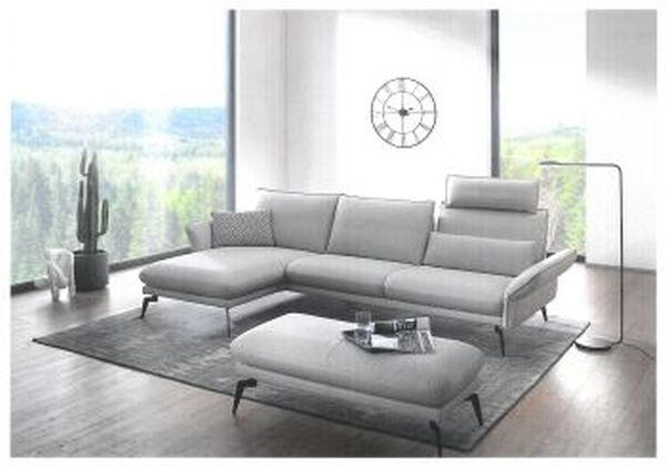ECKSOFA Hellgrau Echtleder  - Chromfarben/Hellgrau, Design, Leder/Metall (260/168cm) - Moderano