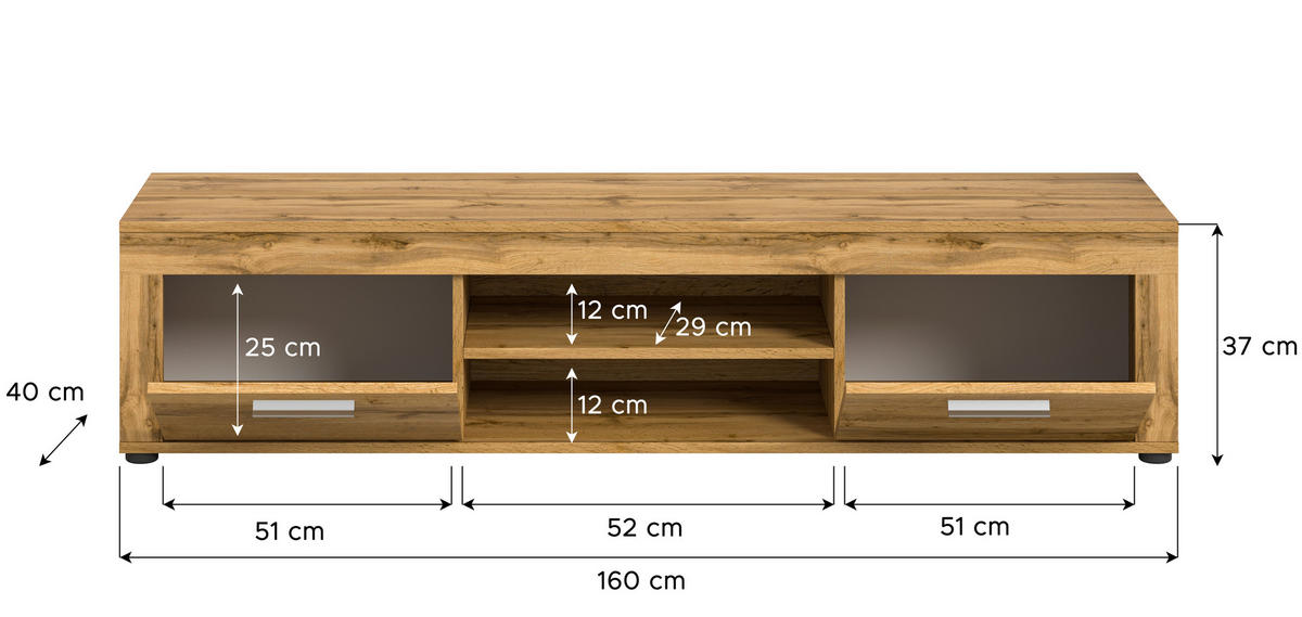 LOWBOARD Jam  in 160/37/40 cm  - Silberfarben/Eiche Wotan, Design, Holzwerkstoff/Kunststoff (160/37/40cm) - MID.YOU