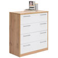 KOMMODE , 72/84/36 cm, 4 Schublade(n)  - Silberfarben/Eiche Wotan, Basics, Holzwerkstoff/Kunststoff (72/84/36cm) - Xora