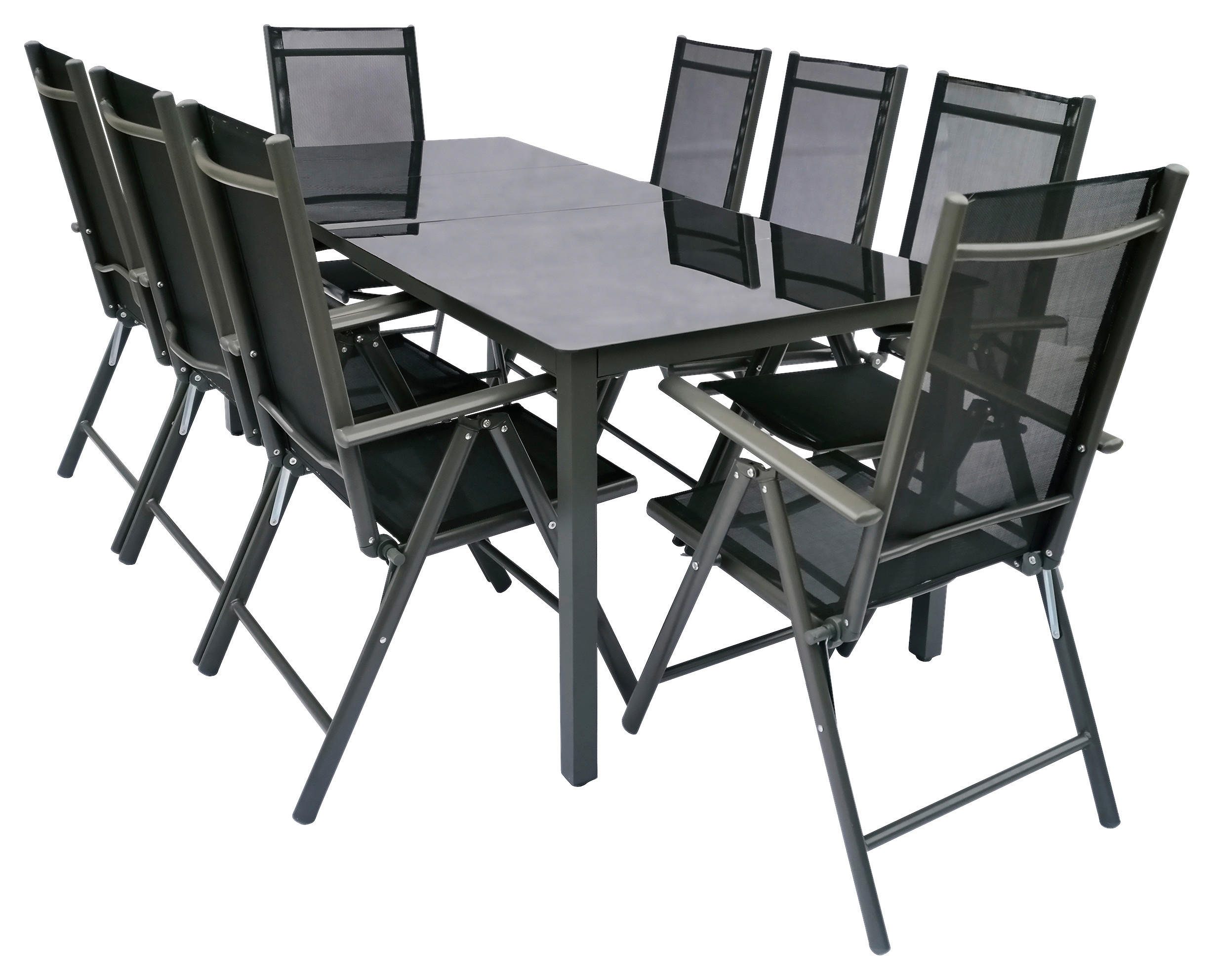 GARTENGARNITUR 9-teilig Aluminium - Anthrazit/Schwarz, Basics, Metall (90/190cm) - MID.YOU