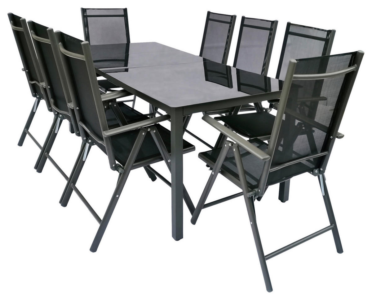 GARTENGARNITUR 9-teilig Aluminium  - Anthrazit/Schwarz, Basics, Metall (90/190cm) - MID.YOU