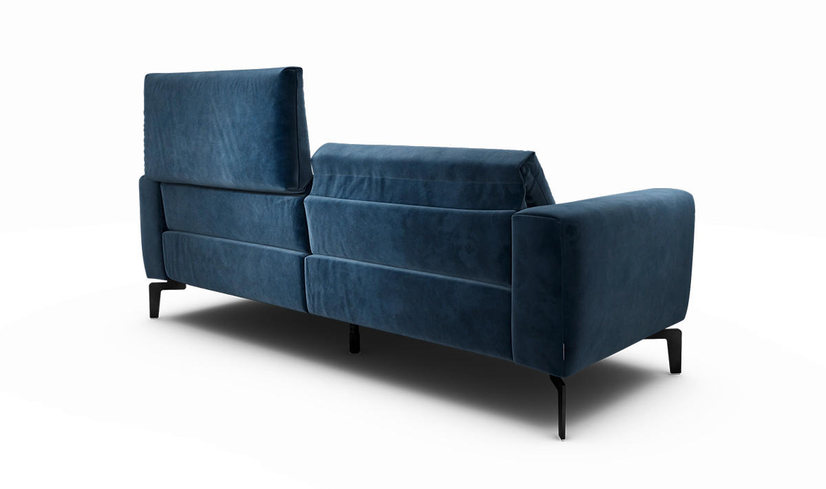 2,5-Sitzer inkl. Hocker Samt Dunkelblau  - Schwarz/Dunkelblau, Design, Textil/Metall (220/86/86-94cm) - SENSOO