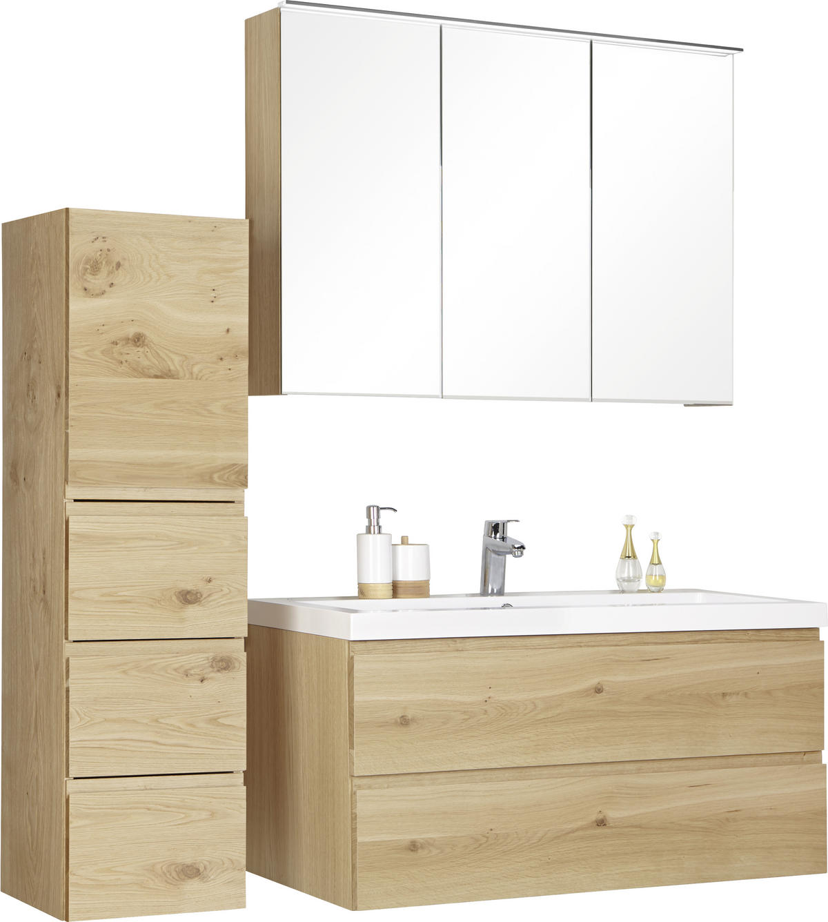 BADEZIMMER  in 105 cm  - Eichefarben, Design, Glas/Holz (105cm) - Novel