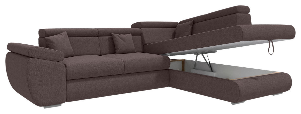 ECKSOFA Graubraun Struktur  - Chromfarben/Graubraun, KONVENTIONELL, Kunststoff/Textil (282/205cm) - Carryhome