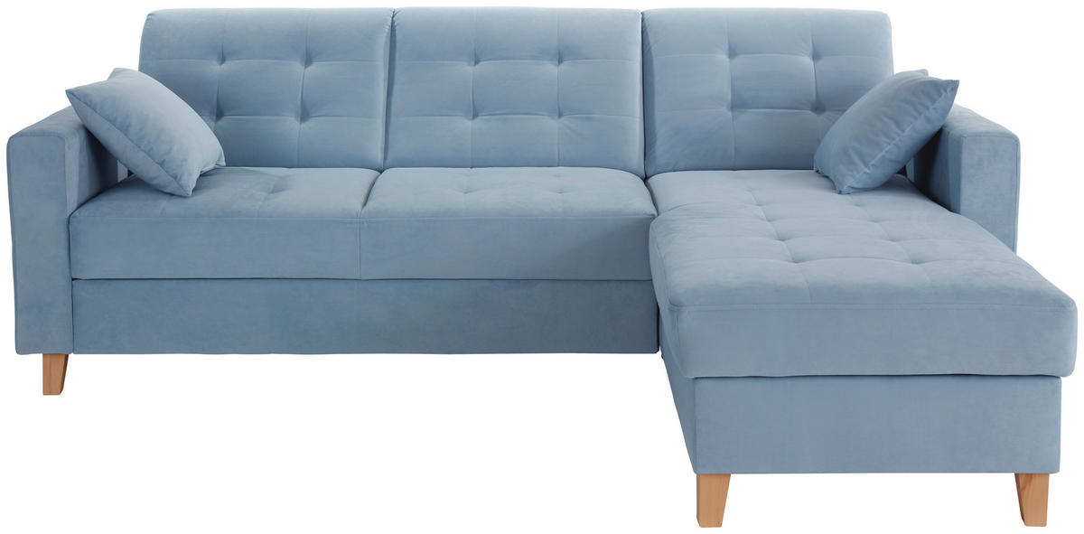 ECKSOFA Samt Hellblau  - Naturfarben/Hellblau, Design, Holz/Textil (231/160cm) - Livetastic