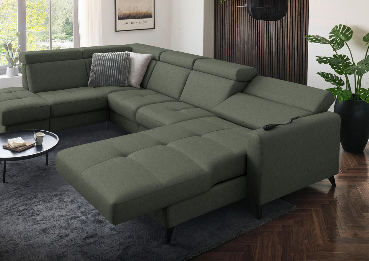 WOHNLANDSCHAFT Flachgewebe Dunkelgrün  - Dunkelgrün/Schwarz, Konventionell, Textil/Metall (215/333/174cm) - Beldomo System
