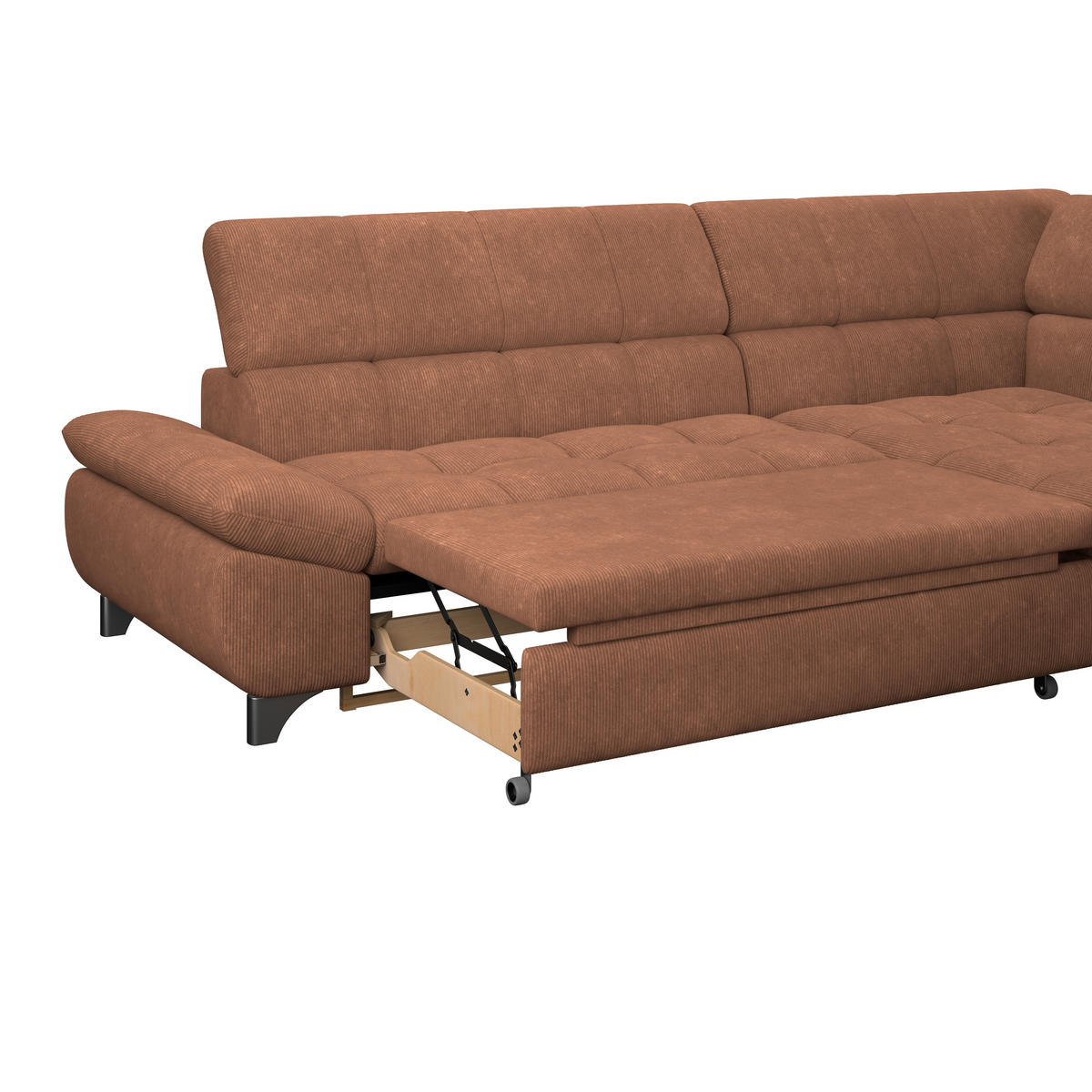 ECKSOFA Rotbraun Chenille  - Chromfarben/Rotbraun, KONVENTIONELL, Textil/Metall (312/234cm) - Livetastic