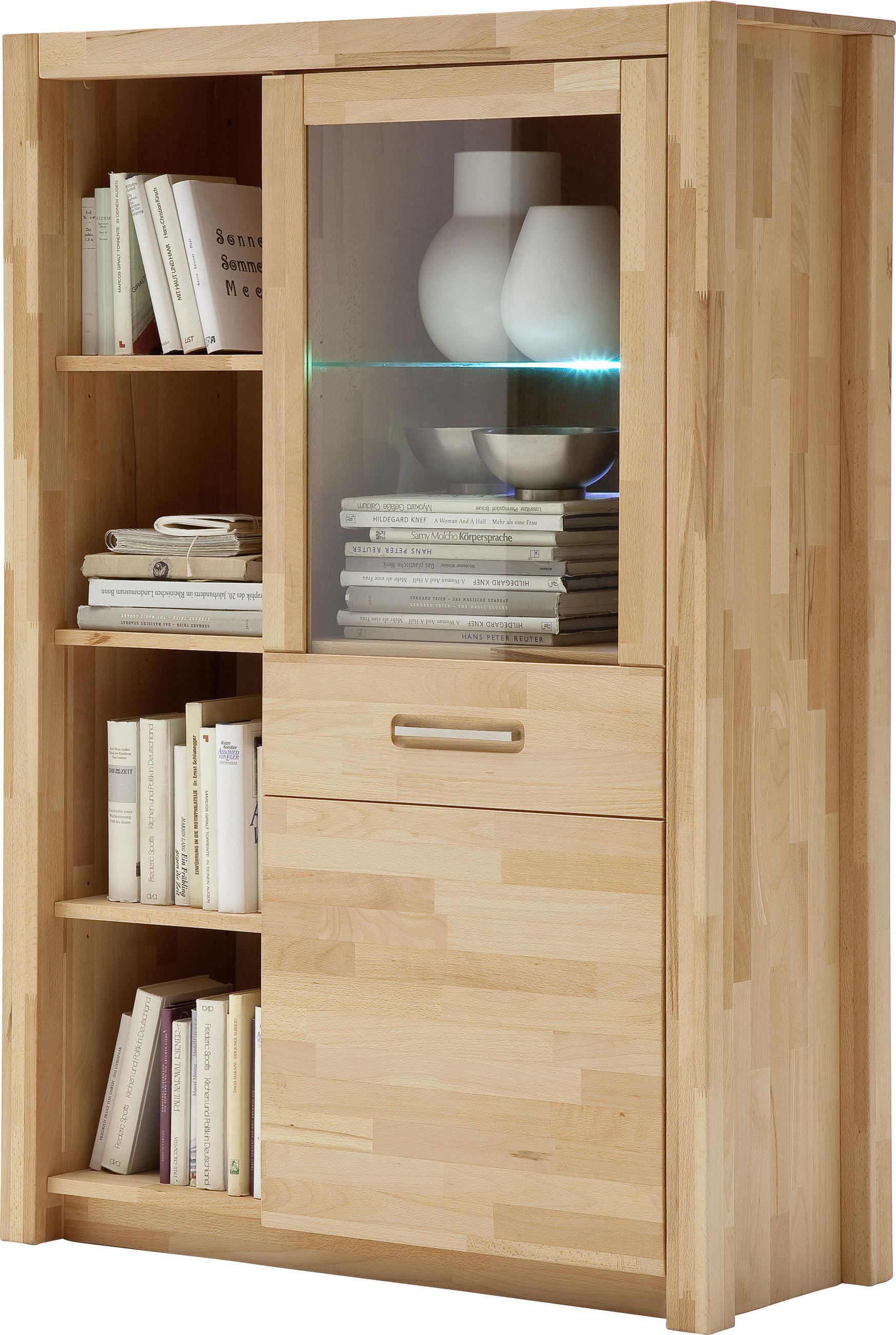 HIGHBOARD  in 98/145/40 cm  - Buchefarben/Alufarben, Design, Glas/Holz (98/145/40cm) - MID.YOU