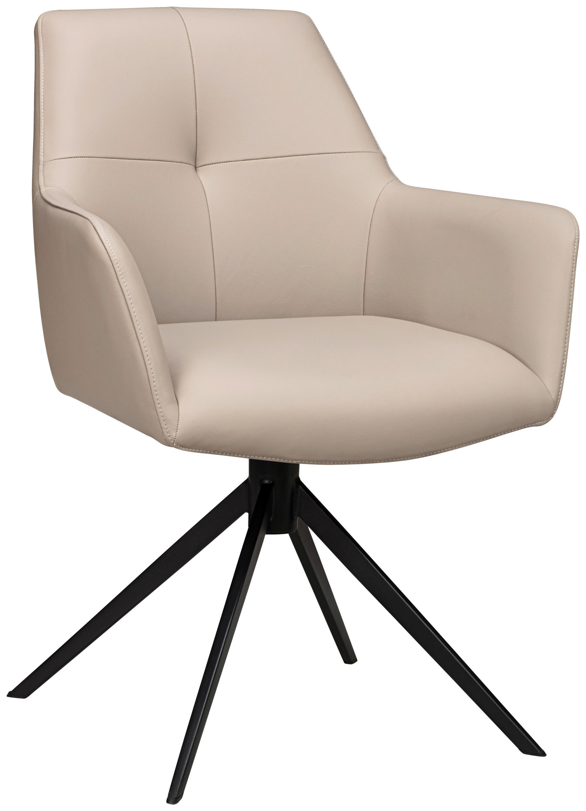 ARMLEHNSTUHL , Sitzfläche 360° drehbar, inklusive Armlehnen , Echtleder  - Taupe/Schwarz, Design, Leder/Metall (60/87,5/63,5cm) - Novel