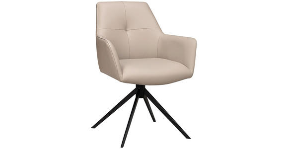 ARMLEHNSTUHL  Sitzfläche 360° drehbar, inklusive Armlehnen  Echtleder  - Taupe/Schwarz, Design, Leder/Metall (60/87,5/63,5cm) - Novel