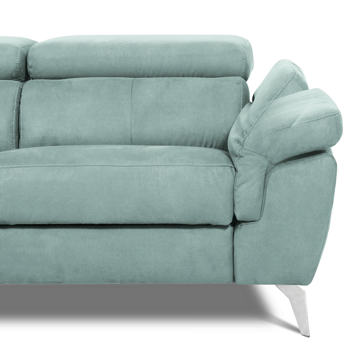 ECKSOFA SONO in Lederlook Hellblau Bettkasten, Armteilverstellung, Kopfteilverstellung  210/265 cm  - Chromfarben/Hellblau, Design, Textil/Metall (210/265cm) - Livetastic