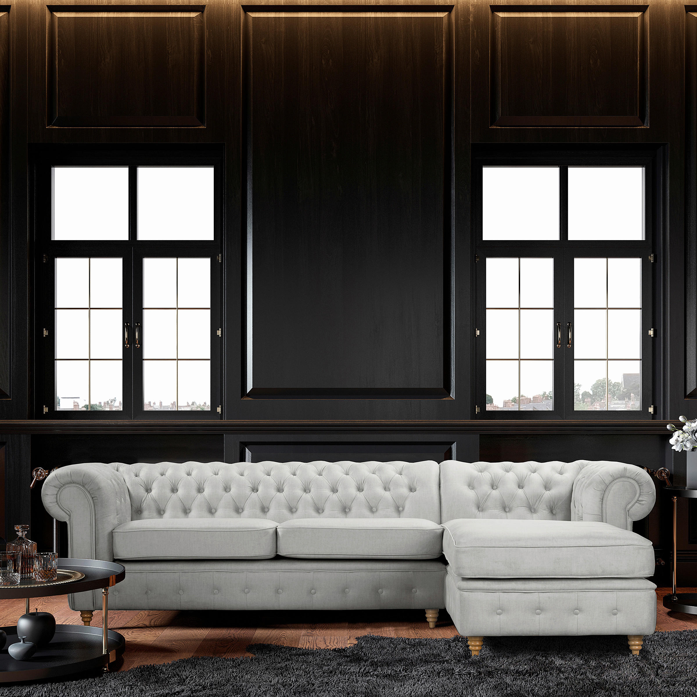 ECKSOFA Mikrofaser Hellgrau  - Hellgrau/Braun, Design, Holz/Textil (284/182cm) - P & B