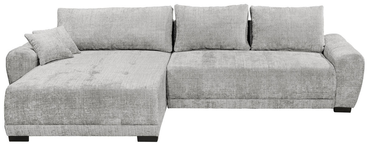 HÖRNBÄDDSOFFA 3-sits i chenille silver  - silver/svart, Basics, textil/plast (321/184cm) - Livetastic