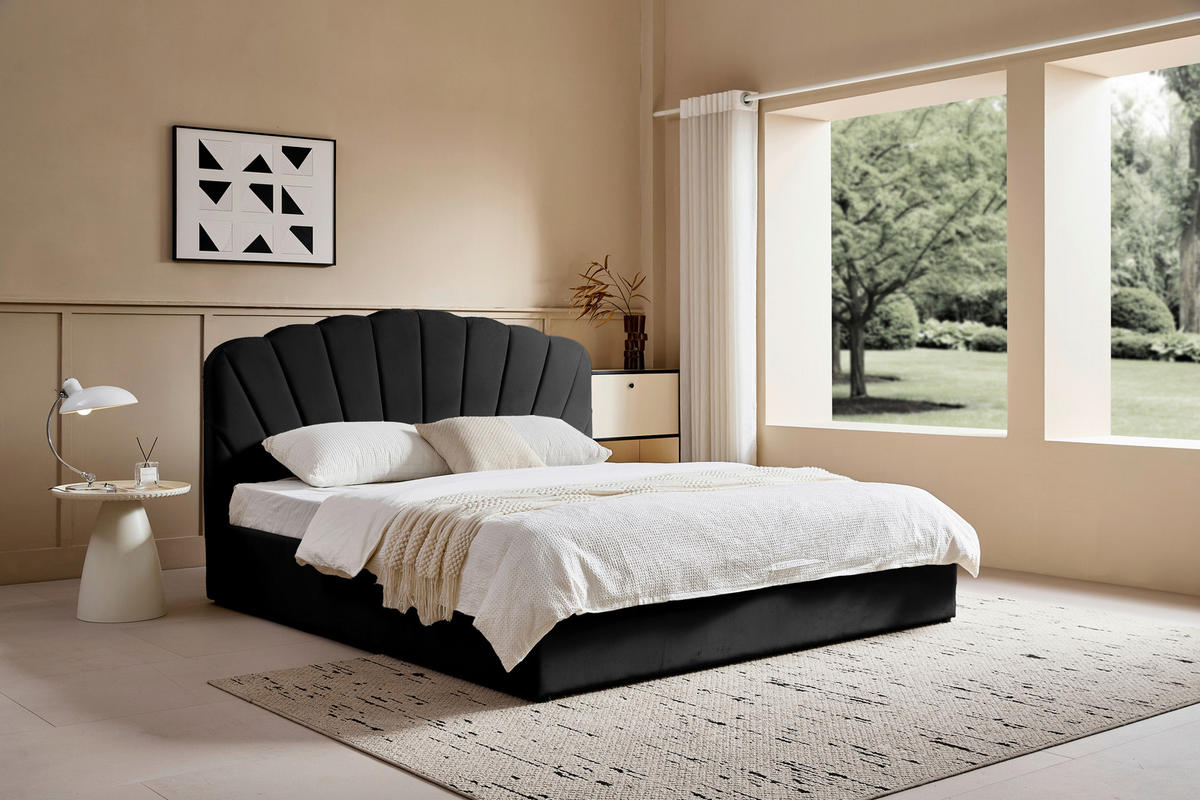 POLSTERBETT 180/200 cm, inkl. Lattenrost, Bettkasten,  in Schwarz  - Schwarz/Naturfarben, Trend, Holz/Kunststoff (180/200cm) - Ambia Home