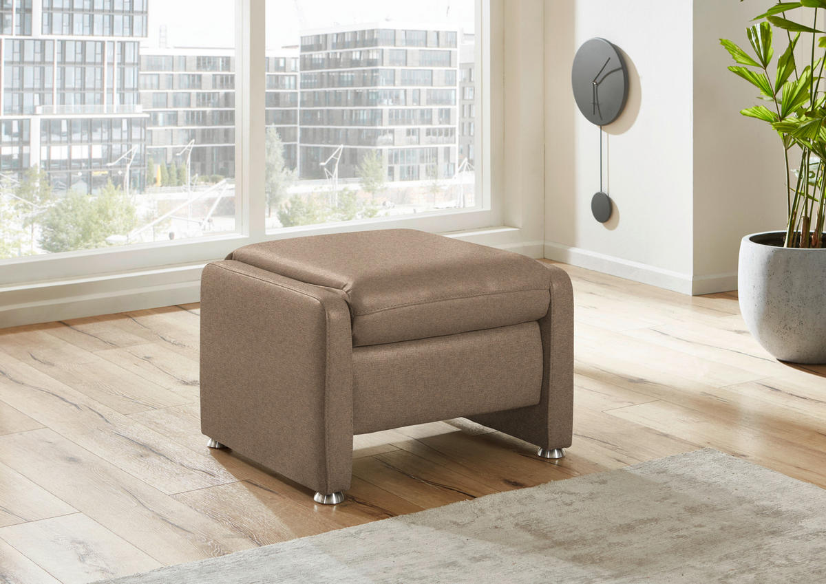 HOCKER Textil Hellbraun  - Hellbraun/Alufarben, Konventionell, Textil/Metall (67/44/58cm) - Beldomo Comfort