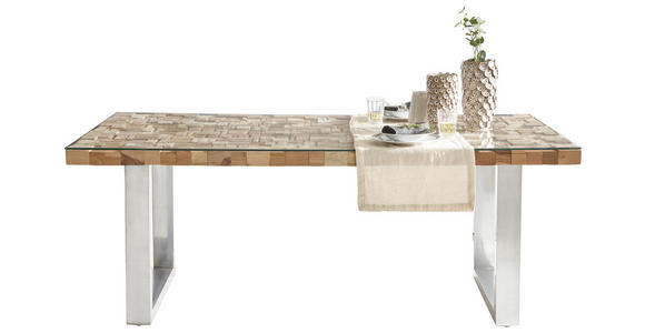 ESSTISCH in Holz, Glas 200/100/77 cm - Chromfarben/Naturfarben, KONVENTIONELL, Glas/Holz (200/100/77cm) - Ambia Home