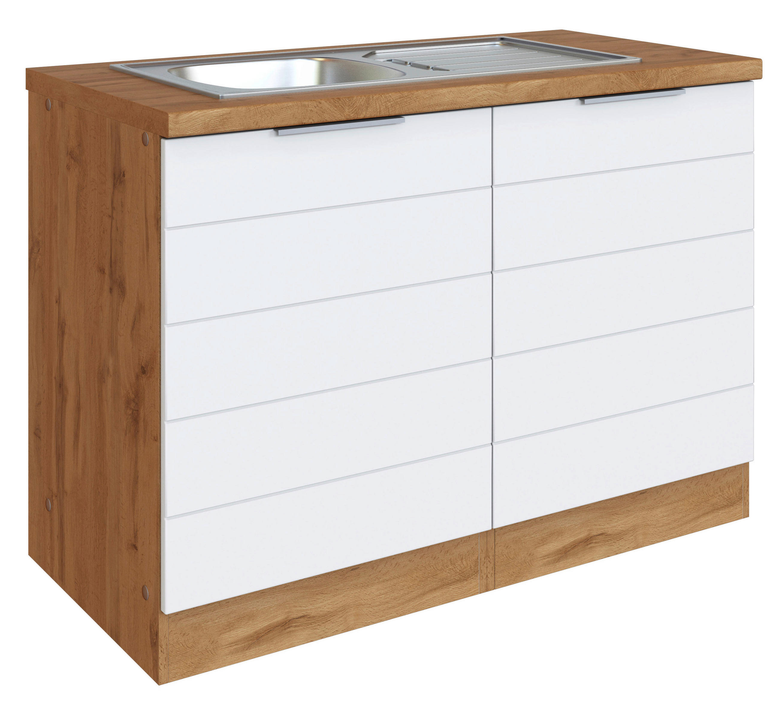 SPÜLENUNTERSCHRANK 120/86/60 cm  in Weiß, Eiche Wotan  - Eiche Wotan/Weiß, Design, Holzwerkstoff/Metall (120/86/60cm) - Held