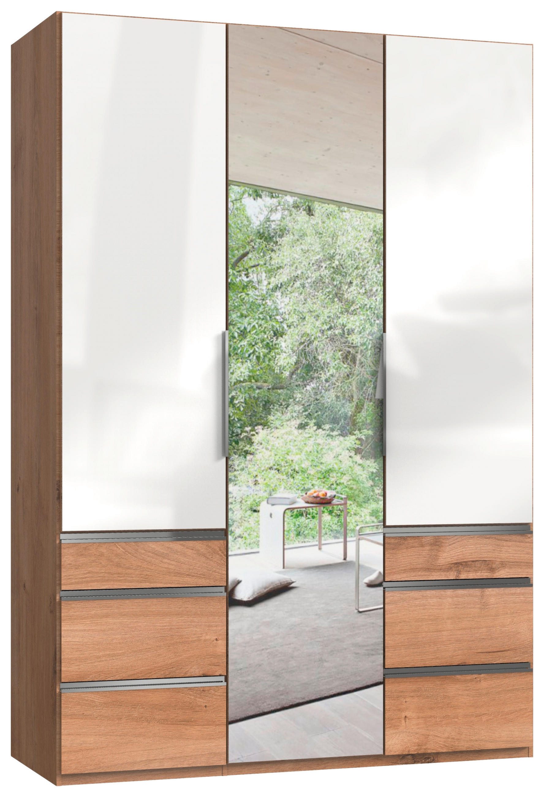 DREHTÜRENSCHRANK 150/216/58 cm 3-türig  - Chromfarben/Eichefarben, MODERN, Glas/Holzwerkstoff (150/216/58cm) - MID.YOU