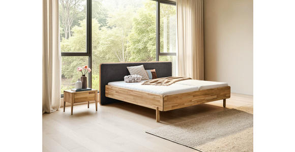 BETT 180/200 cm,  in Dunkelgrau, Wildeiche,  - Wildeiche/Dunkelgrau, Natur, Holz/Textil (180/200cm) - Linea Natura