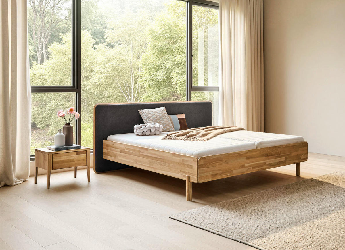 BETT 180/200 cm,  in Dunkelgrau, Wildeiche,  - Wildeiche/Dunkelgrau, Natur, Holz/Textil (180/200cm) - Linea Natura