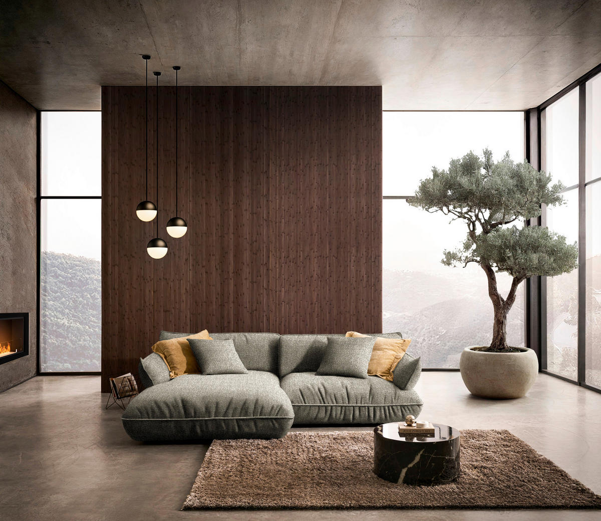 ECKSOFA Flachgewebe Naturfarben  - Schwarz/Naturfarben, Design, Kunststoff/Textil (185/264cm) - Belluti