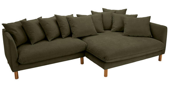 ECKSOFA  in Chenille Dunkelgrün  276/162 cm  - Dunkelgrün/Buchefarben, KONVENTIONELL, Holz/Textil (276/162cm) - Carryhome