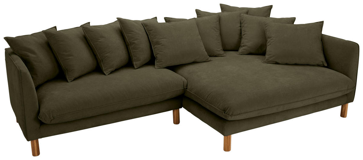 ECKSOFA Dunkelgrün Chenille  - Dunkelgrün/Buchefarben, KONVENTIONELL, Holz/Textil (276/162cm) - Carryhome