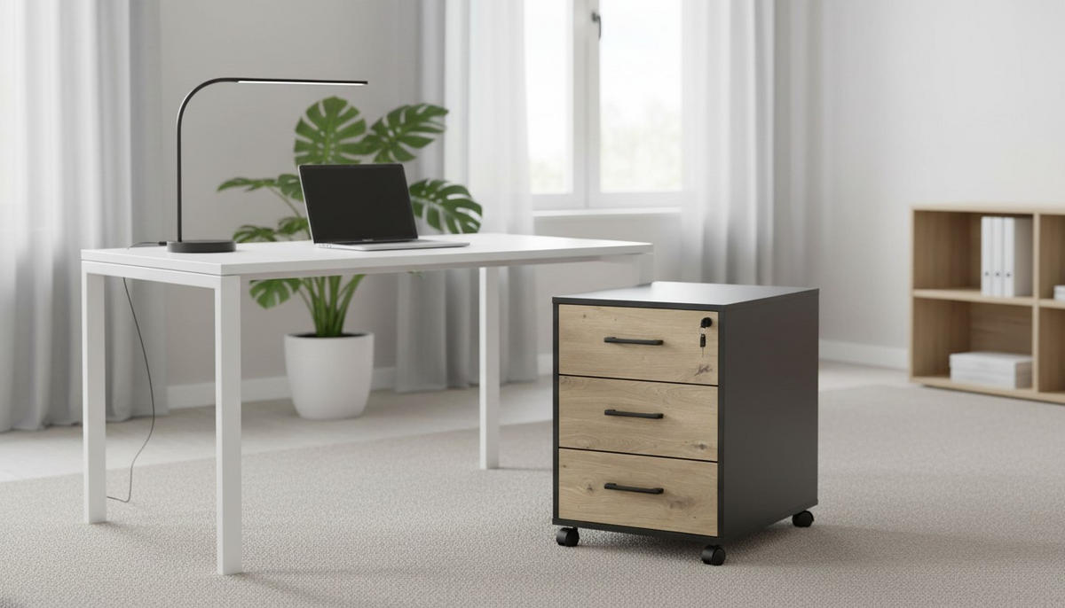 ROLLCONTAINER Schwarz, Eiche Artisan  - Schwarz/Eiche Artisan, MODERN, Holzwerkstoff/Kunststoff (43/56/60cm) - Livetastic