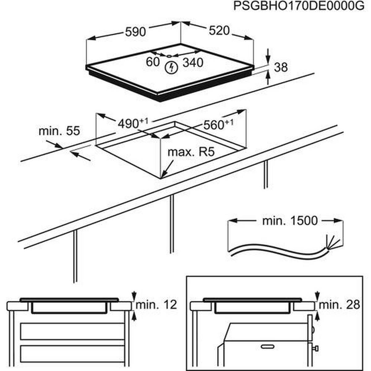 PLOČA EHF6241FOK - crna, Design, staklo (60/3,8/52cm) - Electrolux