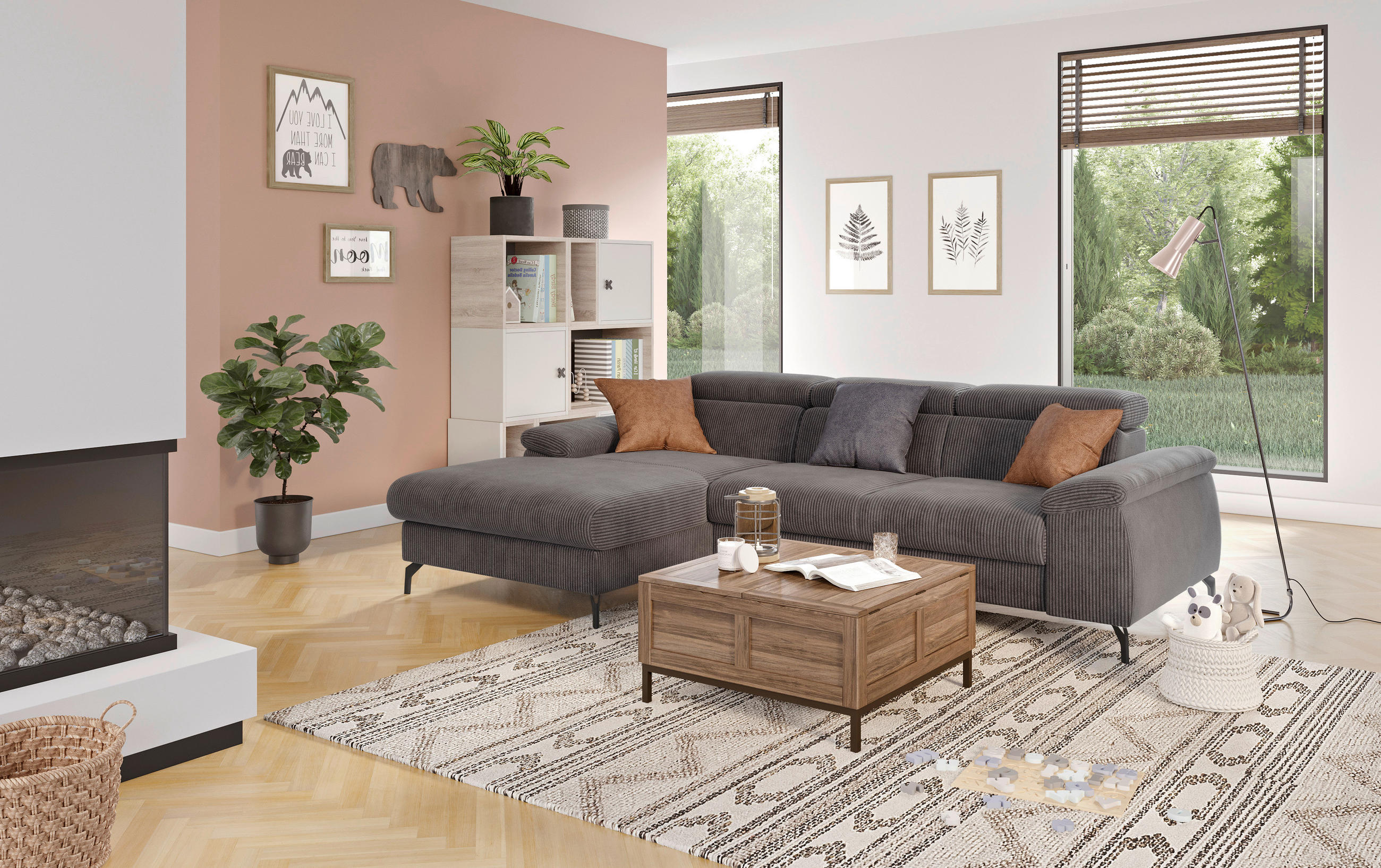 ECKSOFA Anthrazit Cord  - Anthrazit/Schwarz, Design, Textil/Metall (166/244cm) - Livetastic