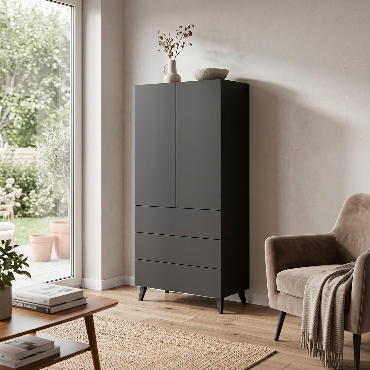 HIGHBOARD  70/170/39 cm 3 Schublade(n)  - Schwarz, Design, Holzwerkstoff/Kunststoff (70/170/39cm) - P & B