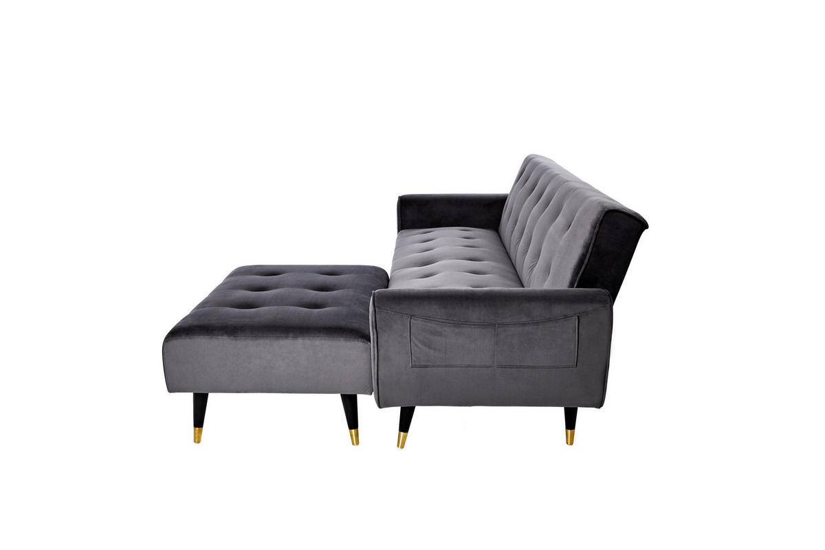 ECKSCHLAFSOFA CHILLAX DREAM CORNER EU Grau Samt  - Goldfarben/Schwarz, MODERN, Holz/Textil (213/153/173cm) - Livetastic
