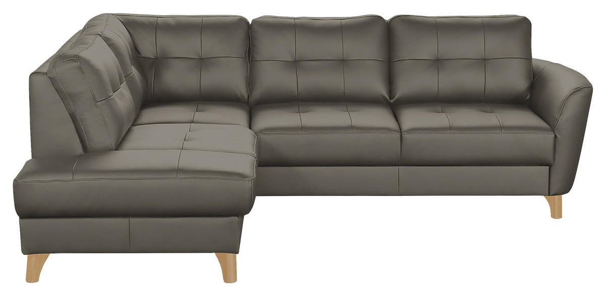 ECKSOFA in Lederlook Echtleder Schlammfarben  - Schlammfarben/Buchefarben, Design, Leder/Holz (190/236cm) - Livetastic
