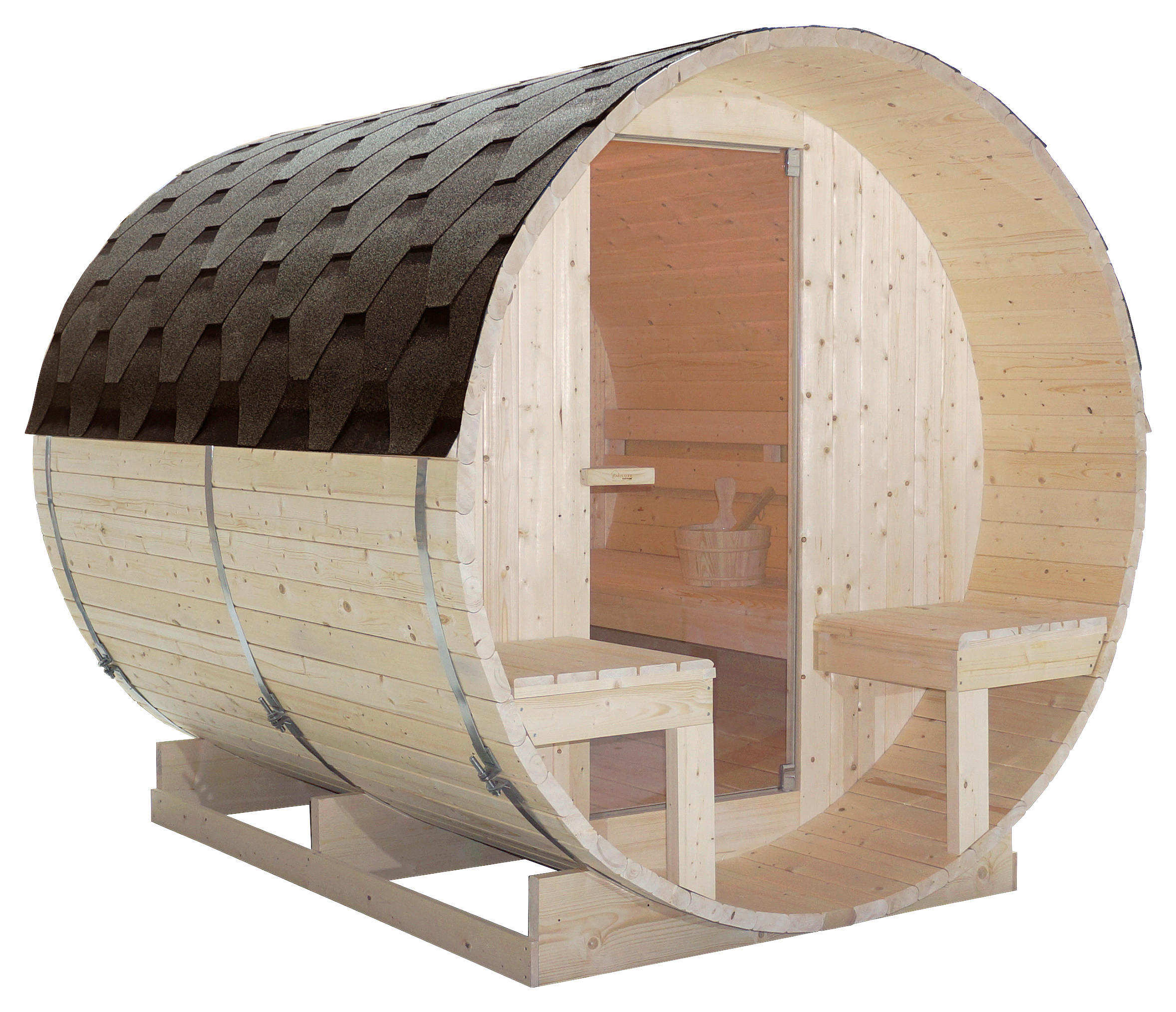 SAUNAFASS für 4 Personen Bergen  - Fichtefarben, KONVENTIONELL, Glas/Holz (194,8/220/191,5cm) - Sanotechnik