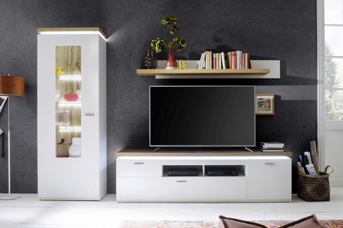 TV-ELEM 195/57/44 cm  - tölgyfa színű/ezüstszínű, Natur, faalapú anyag/fém (195/57/44cm) - Novel