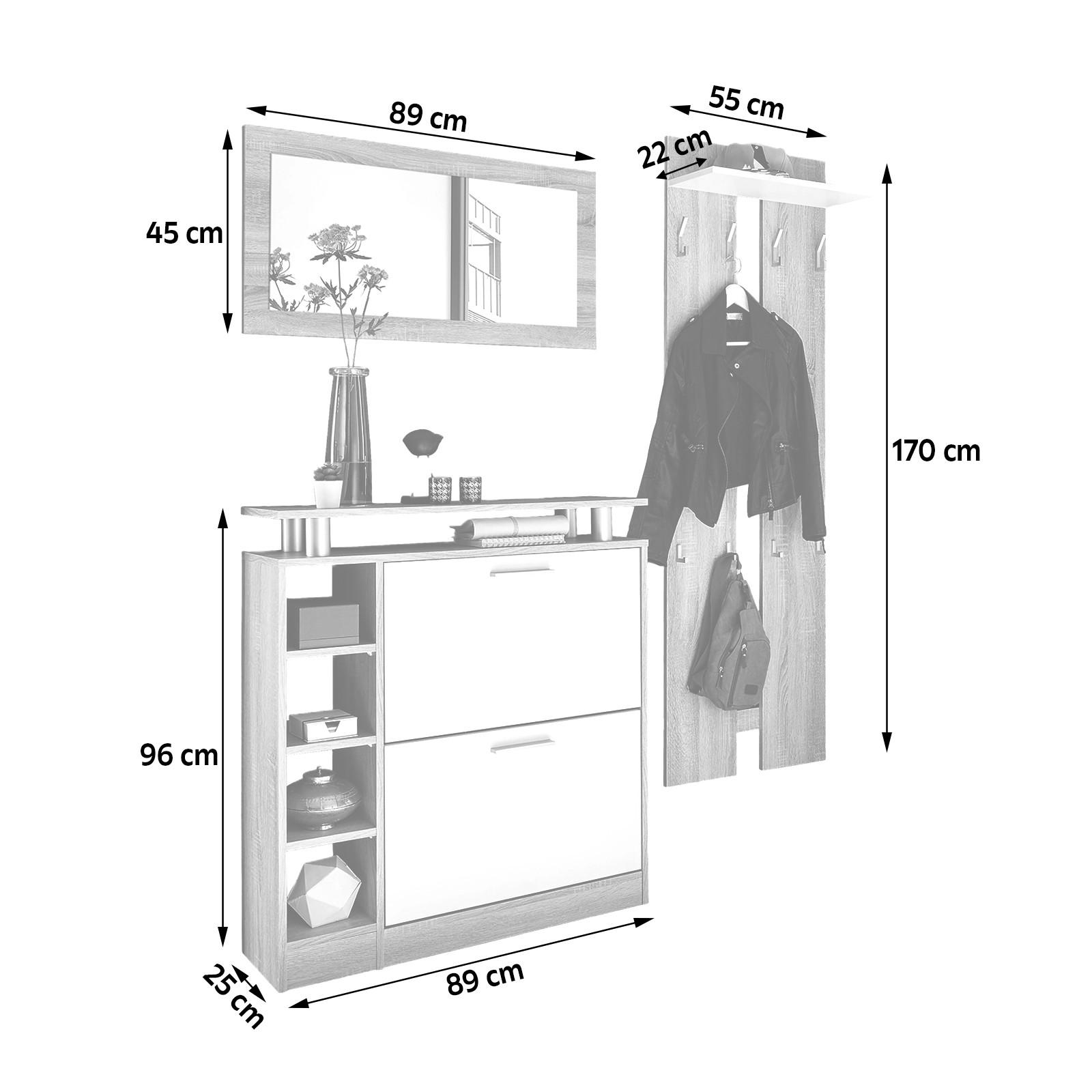 GARDEROBE  in 155/190/25 cm  - Weiß/Sonoma Eiche, Basics, Holzwerkstoff (155/190/25cm) - Carryhome