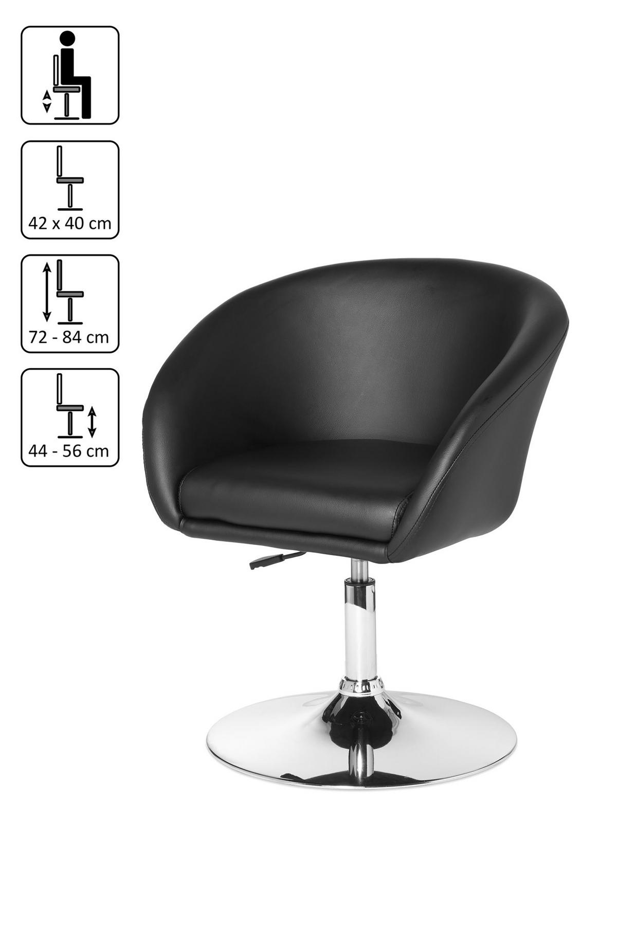 Drehstuhl Relaxsessel  in Lederlook  - Chromfarben/Schwarz, Modern, Textil/Metall (62/84/55cm) - MID.YOU