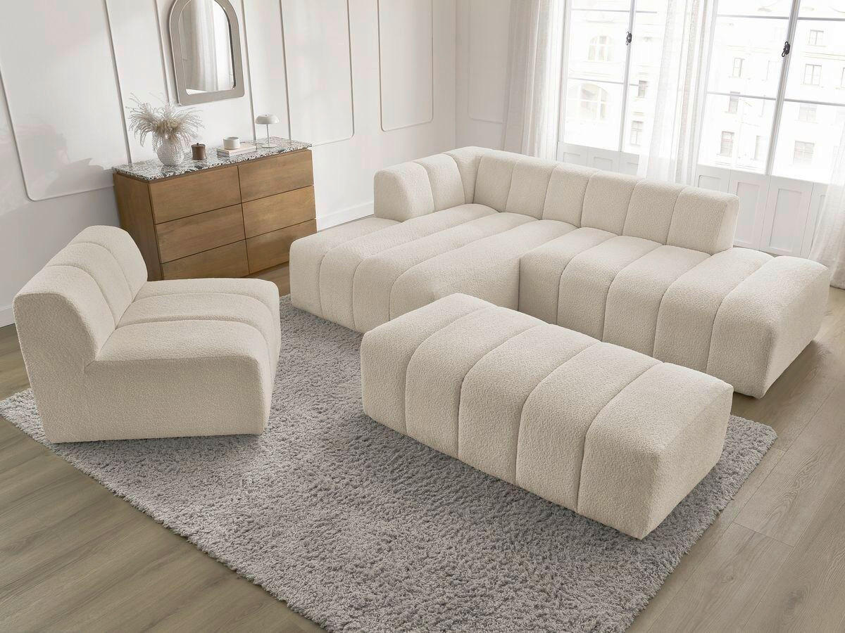 ECKSOFA Ottomane links  ANNECY Beige Bouclé  - Beige/Schwarz, MODERN, Kunststoff/Textil (170/262cm)