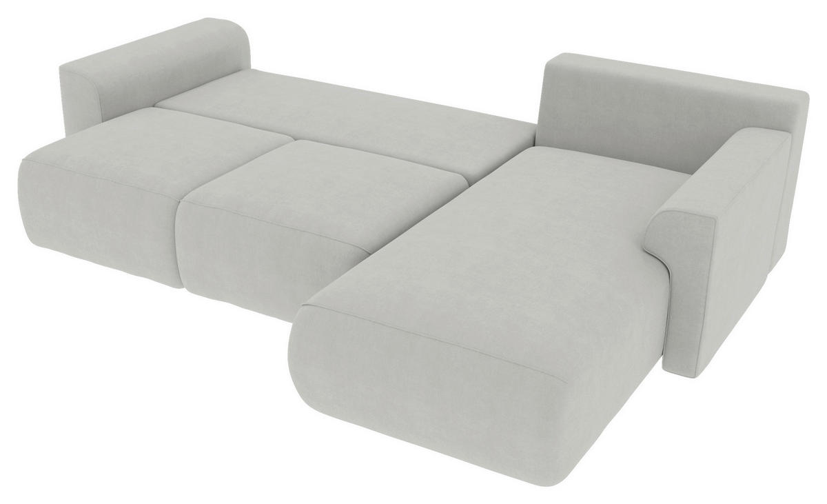 ECKSOFA Hellgrau Velours Zierkissen, Rückenkissen, Bettkasten, Schlaffunktion, Rücken echt, Liegefläche im Originalstoff  - Chromfarben/Hellgrau, KONVENTIONELL, Kunststoff/Textil (293/195cm) - Carryhome