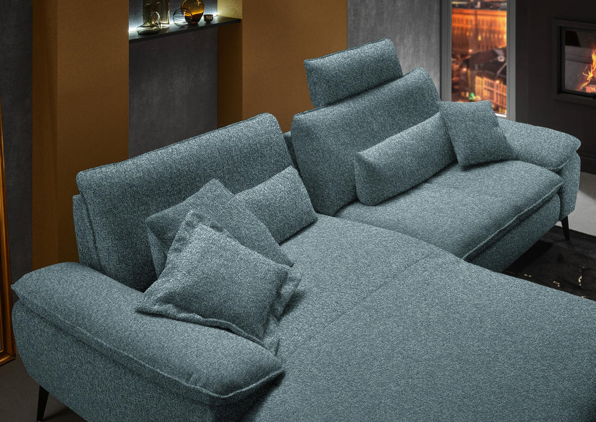 ECKSOFA in Webstoff Blaugrau  - Blaugrau/Schwarz, Design, Textil/Metall (197/295cm) - Valdera